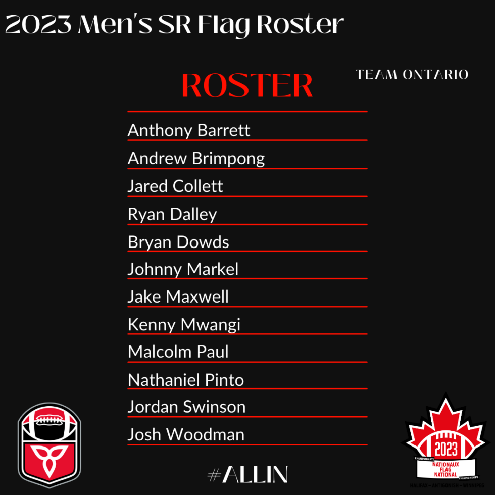 Football Ontario Announces Final 2023 SR Male Flag Team Ontario Roster